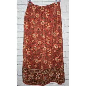 Charter Club 100% Silk red floral boho midi danity skirt size 8.